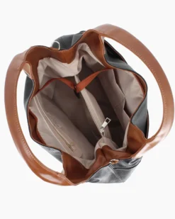 DIVAS - Borsa sacca nera in VERA PELLE con tasca frontale, tracolla removibile - MADE IN ITALY