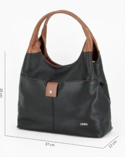 DIVAS - Borsa sacca nera in VERA PELLE con tasca frontale, tracolla removibile - MADE IN ITALY