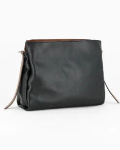 DIVAS - Borsa sacca nera in VERA PELLE con tracolla nastro - MADE IN ITALY