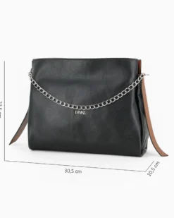 DIVAS - Borsa sacca nera in VERA PELLE con tracolla nastro - MADE IN ITALY