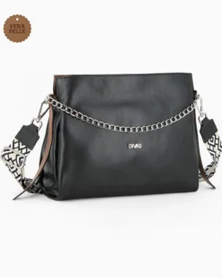 DIVAS - Borsa sacca nera in VERA PELLE con tracolla nastro - MADE IN ITALY