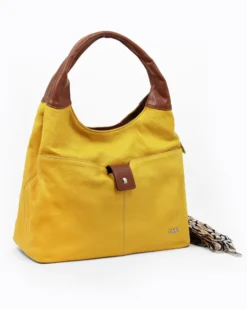 DIVAS - Borsa sacca senape in VERA PELLE con tasca frontale, tracolla removibile - MADE IN ITALY