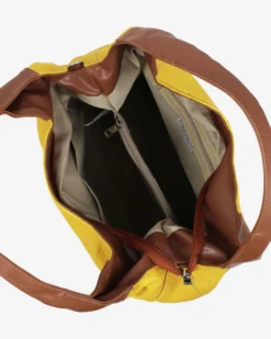 DIVAS - Borsa sacca senape in VERA PELLE con tasca frontale, tracolla removibile - MADE IN ITALY