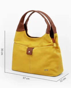 DIVAS - Borsa sacca senape in VERA PELLE con tasca frontale, tracolla removibile - MADE IN ITALY