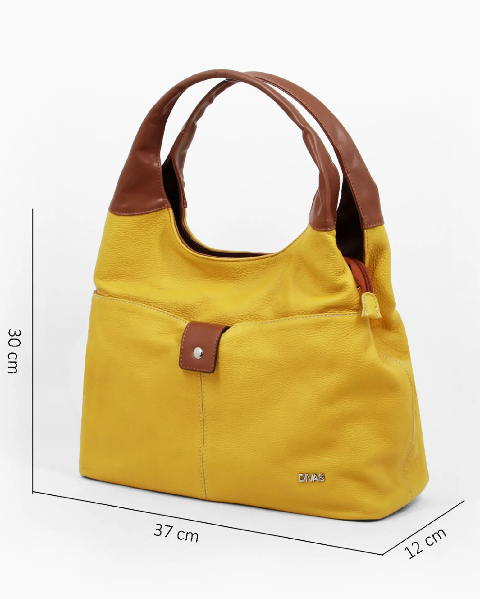 DIVAS - Borsa sacca senape in VERA PELLE con tasca frontale, tracolla removibile - MADE IN ITALY