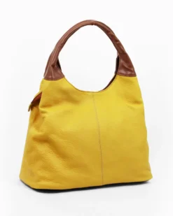 DIVAS - Borsa sacca senape in VERA PELLE con tasca frontale, tracolla removibile - MADE IN ITALY