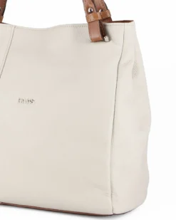 DIVAS - Borsa shopping beige tre scomparti VERA PELLE - MADE IN ITALY