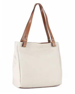 DIVAS - Borsa shopping beige tre scomparti VERA PELLE - MADE IN ITALY
