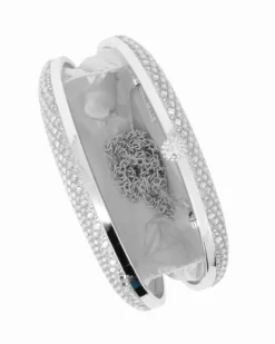 DIVAS - Clutch argento con strass  e pomello strass, tracolla e manico removibili
