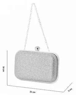 DIVAS - Clutch argento con strass, pomello  strass e tracolla removibile