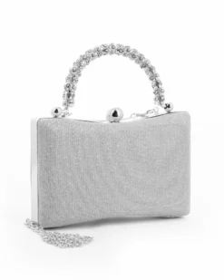 DIVAS - Clutch argento in lurex con manico gioiello