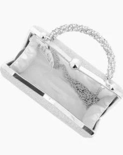 DIVAS - Clutch argento in lurex con manico gioiello