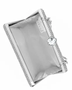 DIVAS - Clutch argento ricoperta di strass con chiusura fiore
