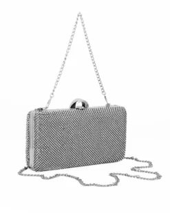 DIVAS - Clutch argento ricoperta di strass con chiusura metallica
