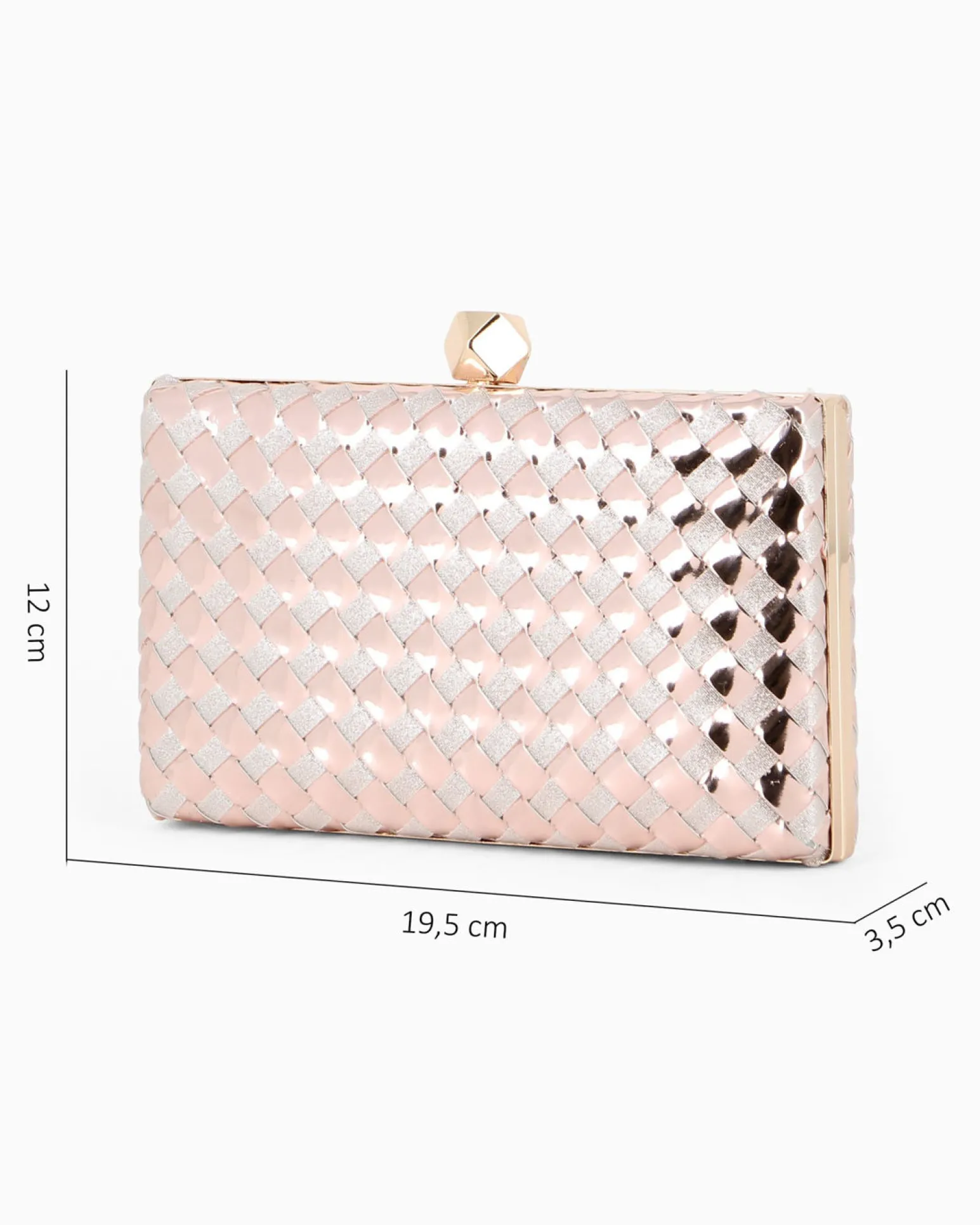 DIVAS - Clutch champagne rigida intrecciata con pomello
