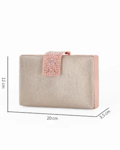 DIVAS - Clutch glitterata champagne con chiusura gioiello
