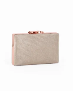DIVAS - Clutch glitterata champagne con chiusura gioiello