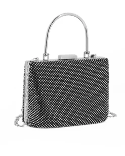 DIVAS - Clutch nera con strass e manico in metallo