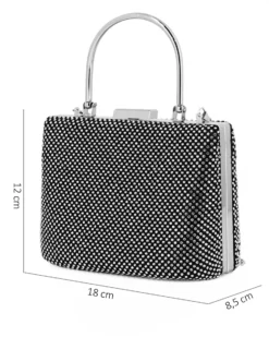 DIVAS - Clutch nera con strass e manico in metallo