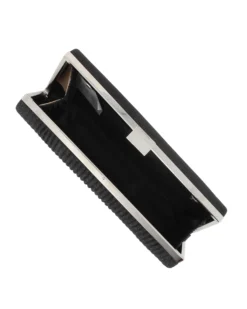 DIVAS - Clutch nera glitterata con righe verticali e chiusura metallica