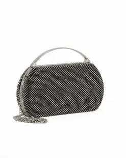 DIVAS - Clutch nera in strass, tracolla removibile