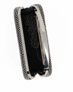 DIVAS - Clutch nera in strass, tracolla removibile