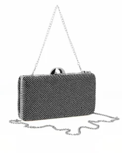 DIVAS - Clutch nera ricoperta di strass argento con chiusura metallica