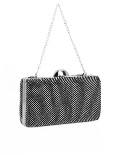 DIVAS - Clutch nera ricoperta di strass argento con chiusura metallica