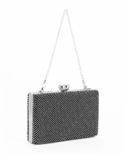 DIVAS - Clutch nera ricoperta di strass con chiusura fiore