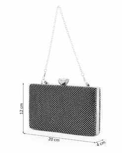 DIVAS - Clutch nera ricoperta di strass con chiusura fiore