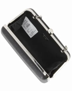 DIVAS - Clutch nera rigida effetto ondulato con manico e pomello