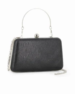 DIVAS - Clutch nera rigida effetto ondulato con manico e pomello