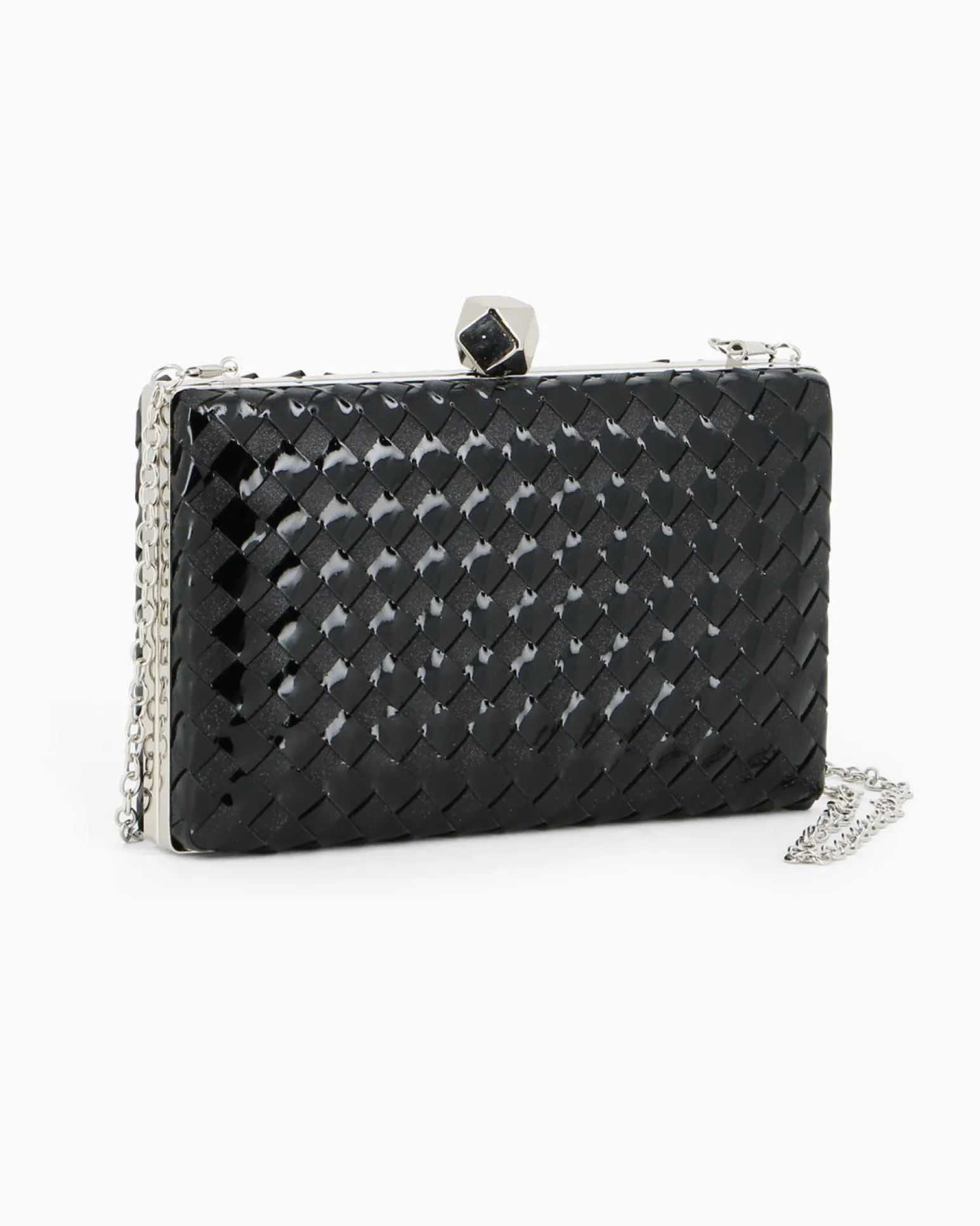 DIVAS - Clutch nera rigida intrecciata con pomello