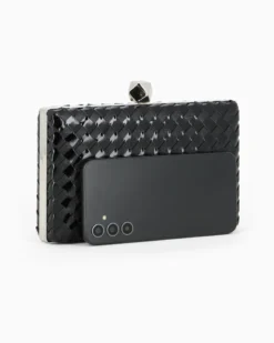 DIVAS - Clutch nera rigida intrecciata con pomello