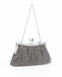 DIVAS - Clutch nera rivestita di strass con chiusura a girello