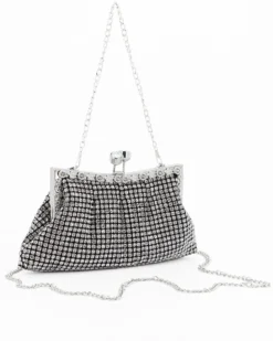 DIVAS - Clutch nera rivestita di strass con chiusura a girello
