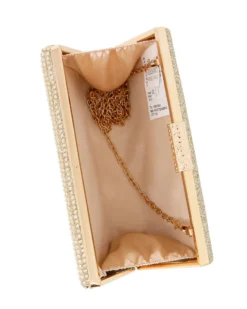 DIVAS - Clutch oro con parte frontale in strass, tracolla removibile