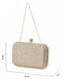 DIVAS - Clutch oro con strass, pomello  strass e tracolla removibile
