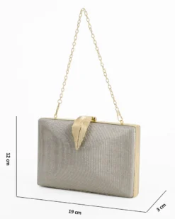 DIVAS - Clutch oro in lurex con dettaglio clip a foglia, tracolla remoovibile