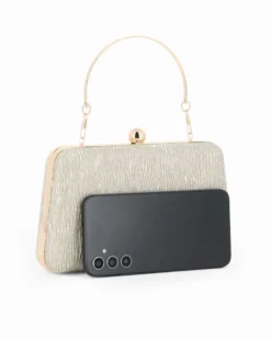 DIVAS - Clutch oro rigida effetto ondulato con manico e pomello