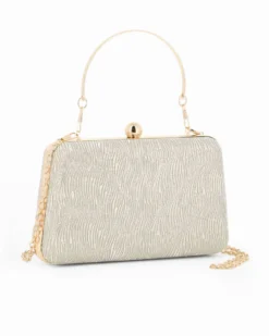 DIVAS - Clutch oro rigida effetto ondulato con manico e pomello