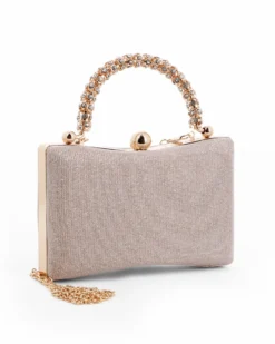 DIVAS - Clutch oro rosa in lurex con manico gioiello