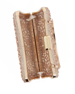 DIVAS - Clutch trasparente con strass champagne, tracolla e manico removibili