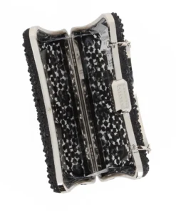 DIVAS - Clutch trasparente con strass neri, tracolla e manico removibili