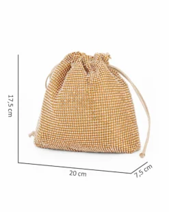 DIVAS - Minibag a sacchetto oro rivestita di strass con coulisse