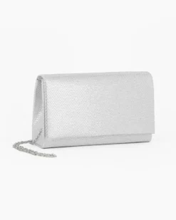 DIVAS - Pochette argentata con patta tutta strass