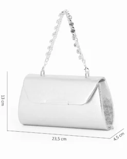 DIVAS - Pochette argento con manico gioiello e patta