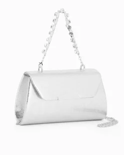 DIVAS - Pochette argento con manico gioiello e patta