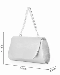 DIVAS - Pochette argento effetto pitonato con patta e manico gioiello, tracolla removibile