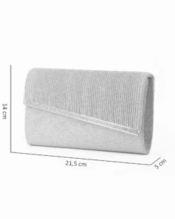 DIVAS - Pochette argento in lurex con filo di strass sulla patta, tracolla removibile